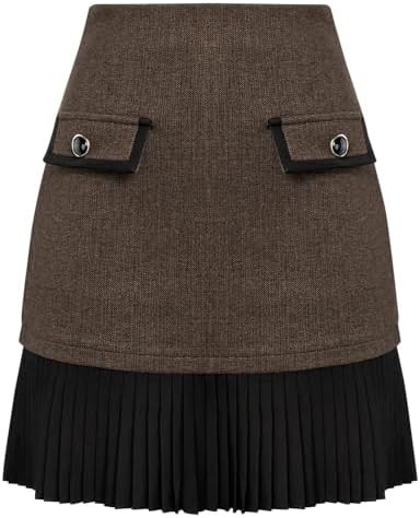 Kate Kasin Women's Plaid Mini Skirt, High Waist Pleated A-Line Skirts | Amazon (US)