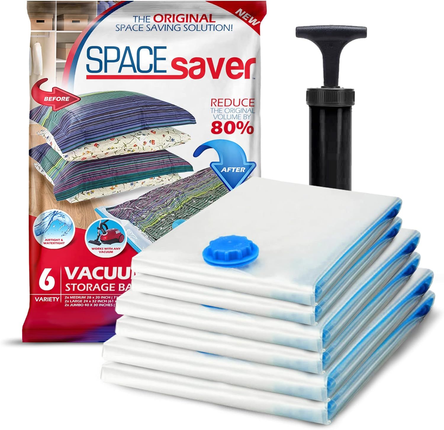 Spacesaver Space Bags Vacuum Storage Bags Save 80% on Storage Space, Variety 6 Pack - Vacuum Seal... | Amazon (US)