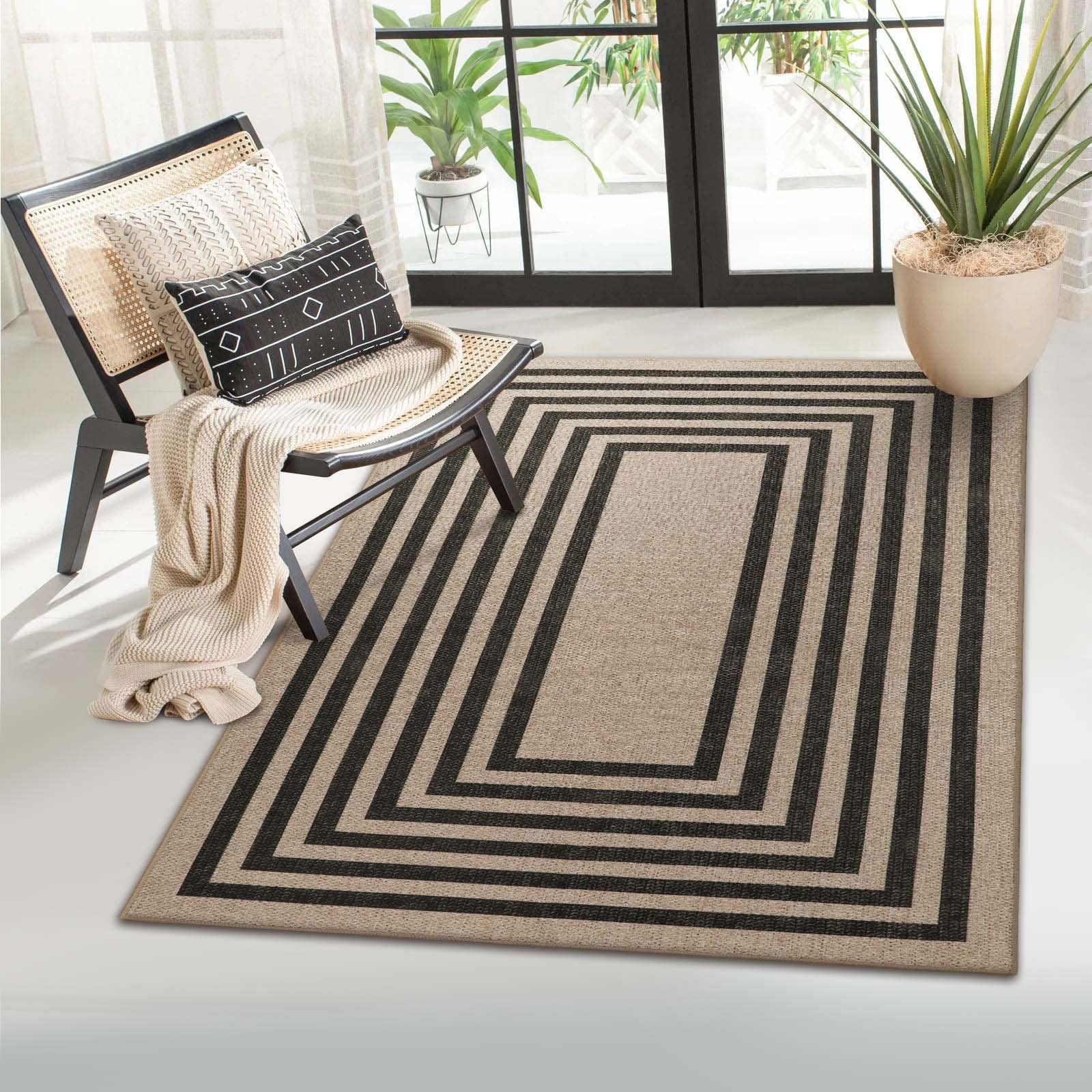 Lahome Modern Geometric Easy Jute Outdoor Rug, 3x5 Black Washable Kitchen Rugs for Bedroom Thin N... | Amazon (US)