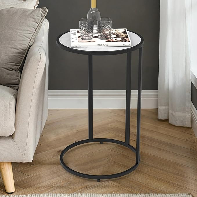 Round C Table Side Tables - Circle End Table Black Accent Tables for Sofa, Entryway, Bedroom, Liv... | Amazon (US)