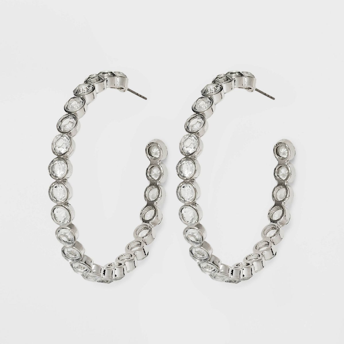 Large Stone Hoop Earrings - A New Day™ Silver | Target