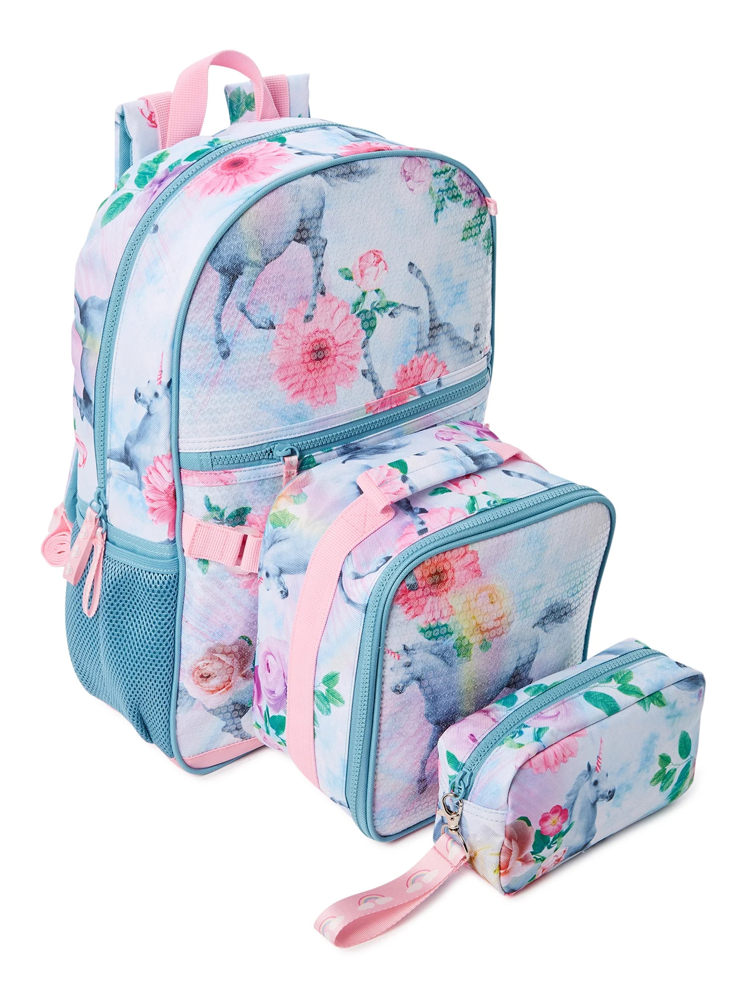 Wonder Nation Girl's Backpack with Lunch Bag 3-Piece Set Unicorn Dreams Teal | Walmart (US)