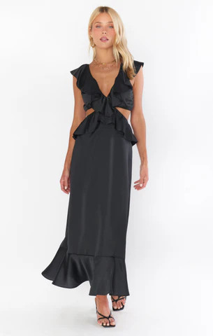 Zoey Midi Dress ~ Black Luxe Satin | Show Me Your Mumu