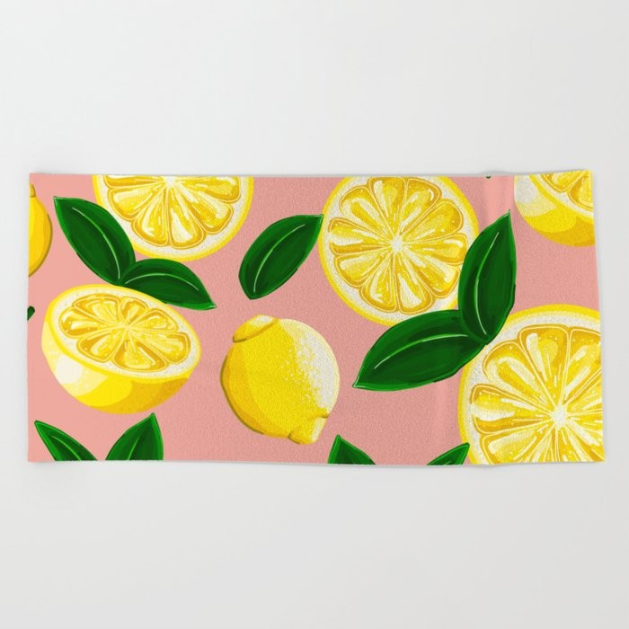 pink lemons Beach Towel | Society6