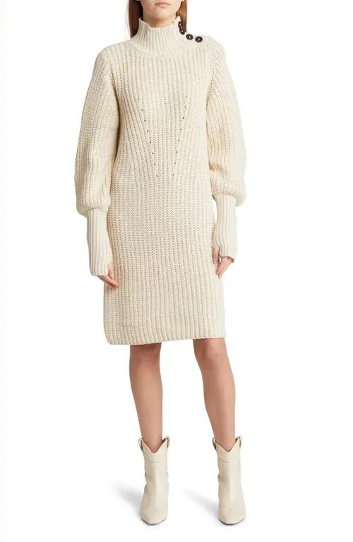 MOON RIVER Button Detail Turtleneck Long Sleeve Sweater Dress in Cream at Nordstrom, Size Small | Nordstrom