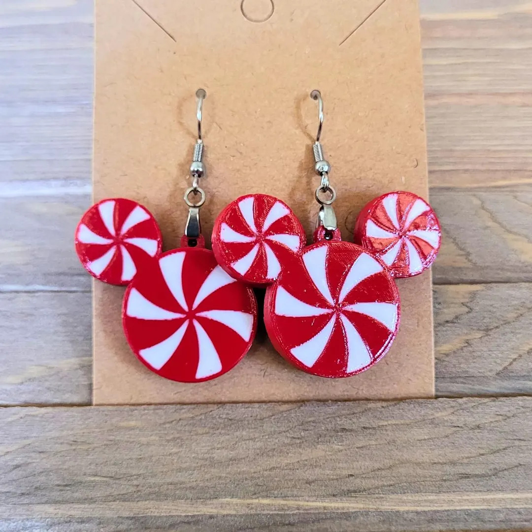Peppermint Mouse 3D Earrings | Disney-Inspired Holiday Dangle Earrings | Christmas Gift | Lightwe... | Etsy (US)