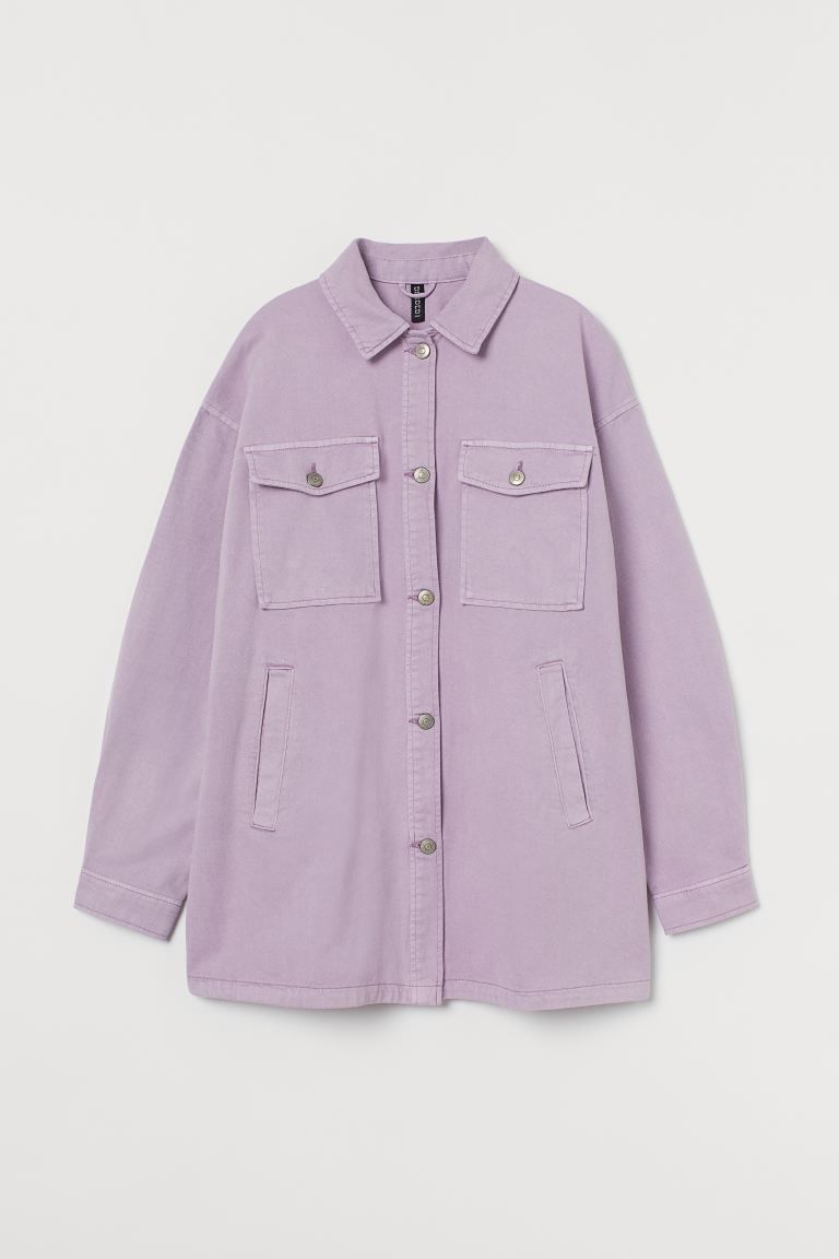 Oversized shirt jacket in denim made partly from recycled cotton. Collar, buttons at front, and y... | H&M (US + CA)