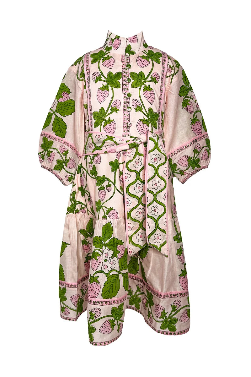 Little Girl\u2019s SUE SARTOR Flounce | Petal Pink/Garden Green Strawberry | SUE SARTOR