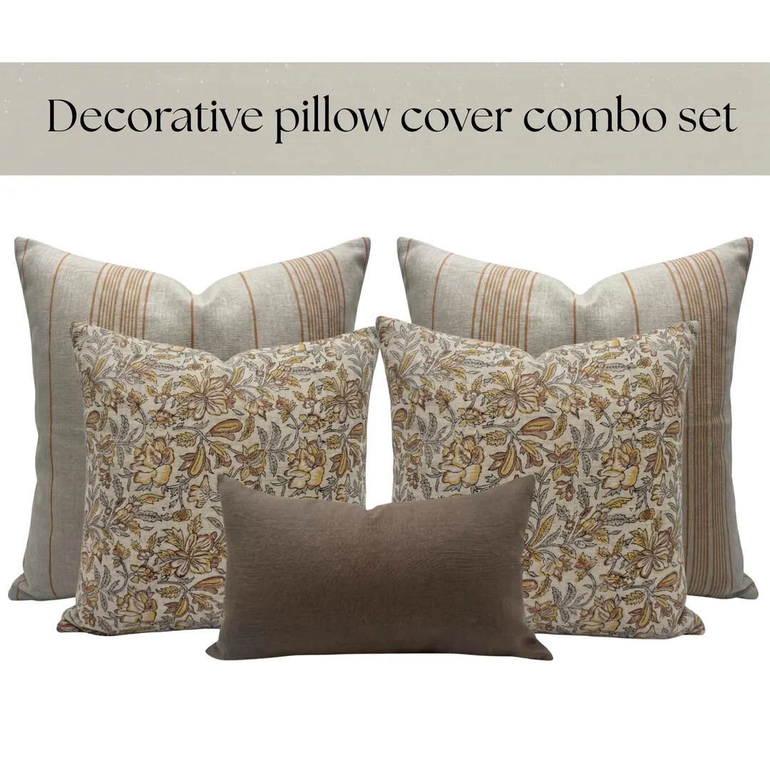 Designer Pillow Combo for Bed Curated Pillow Cover Combo Set Pillows Set Rust Throw Pillow Set Fa... | Etsy (Global)