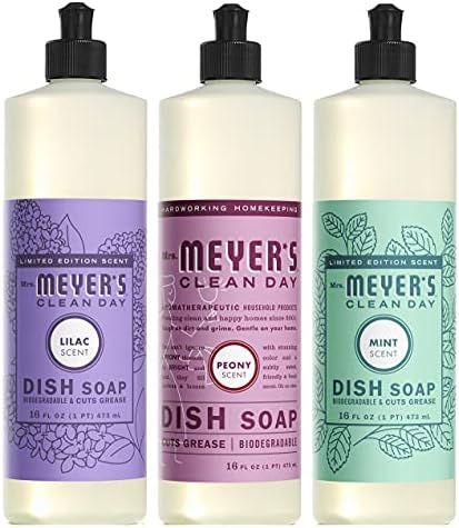 Mrs. Meyer’s Clean Day Spring Liquid Dish Soap Variety Pack, 1 Lilac Scent, 1 Peony Scent, 1 Mi... | Amazon (US)