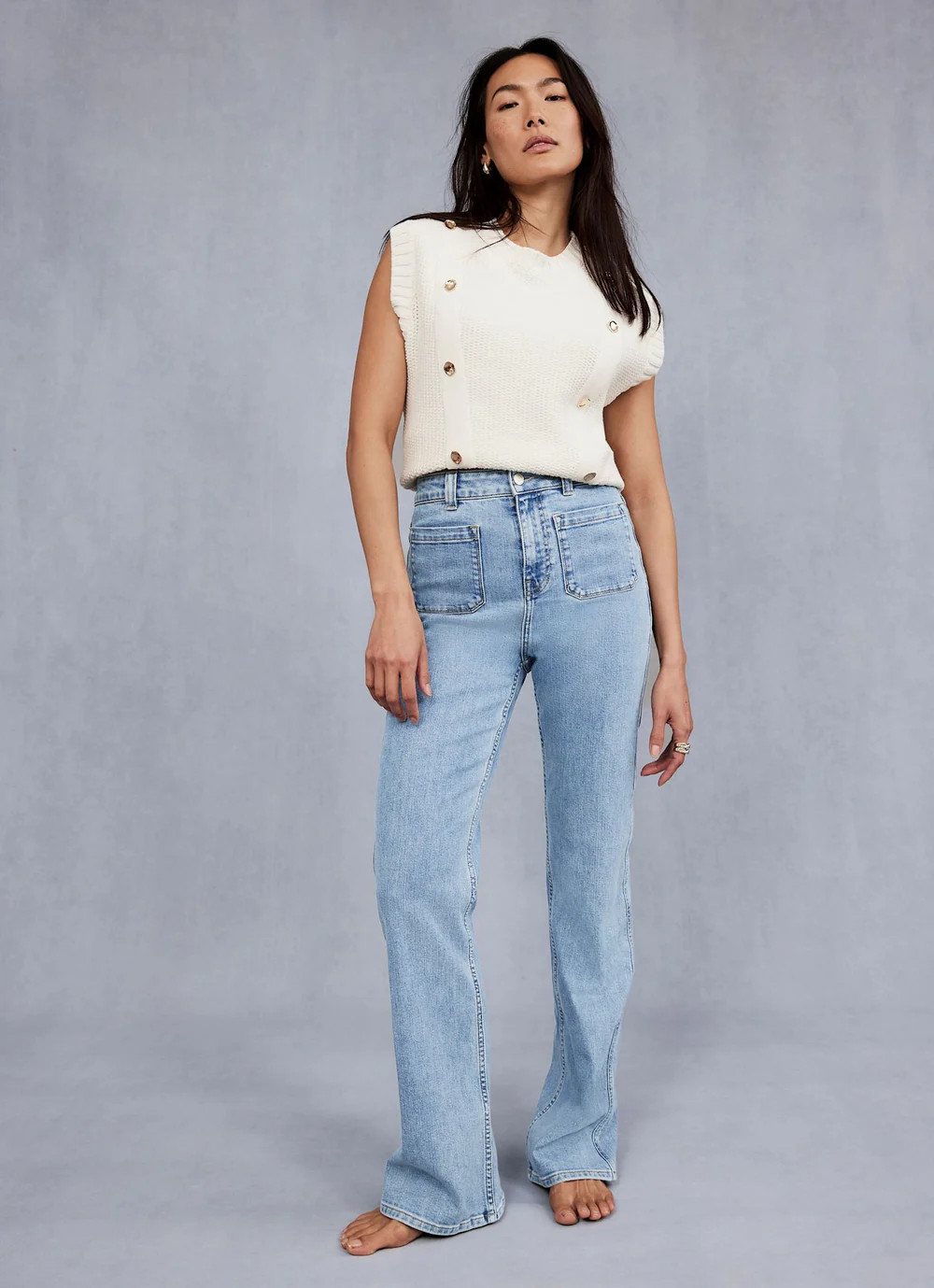 Indigo Relaxed Straight Patch Pocket Jeans | Mint Velvet