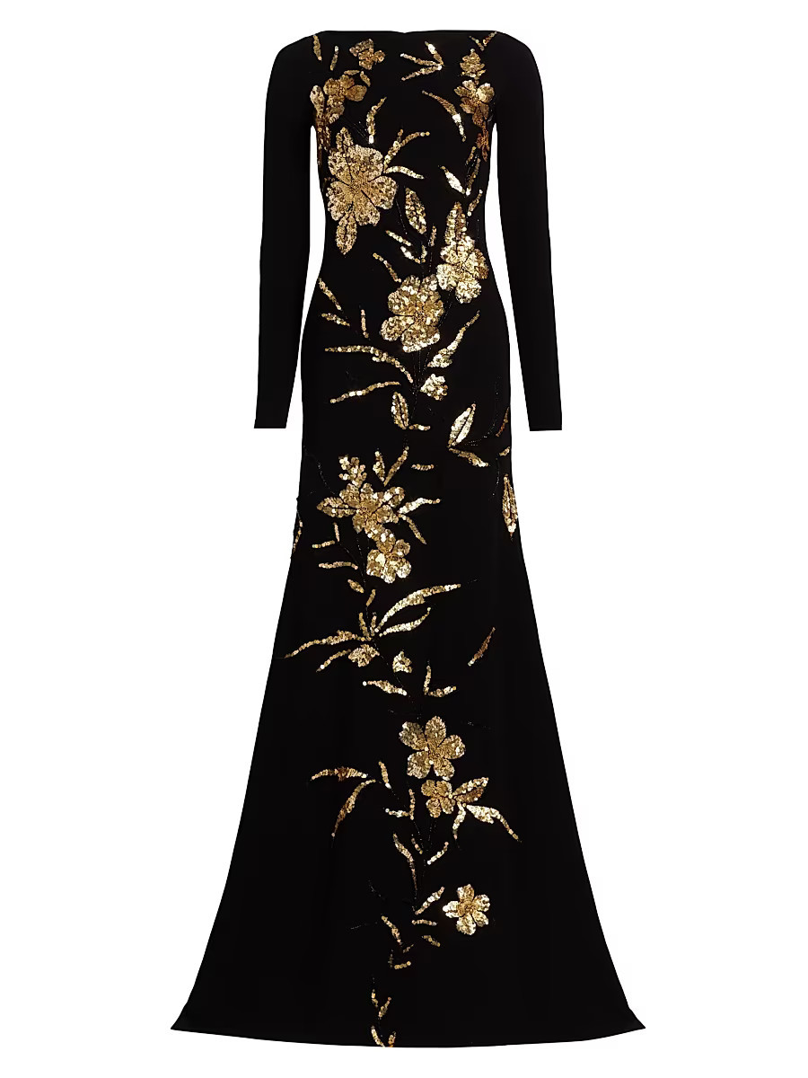 Women's Embroidered Boatneck Gown - Black Gold - Size 6 | Saks Fifth Avenue