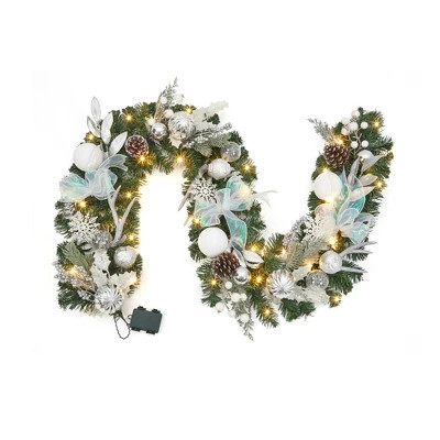 6 ft Pre-Lit Christmas Garland, Winter White Silver Xmas Garland with 20 LED Lights, Ball Ornaments, Ribbon Bow and Artificial Antlers | Target