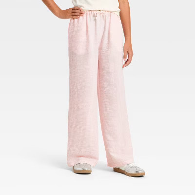 Girls' Wide-Leg Striped Lounge Pants - art class™ Pink L | Target