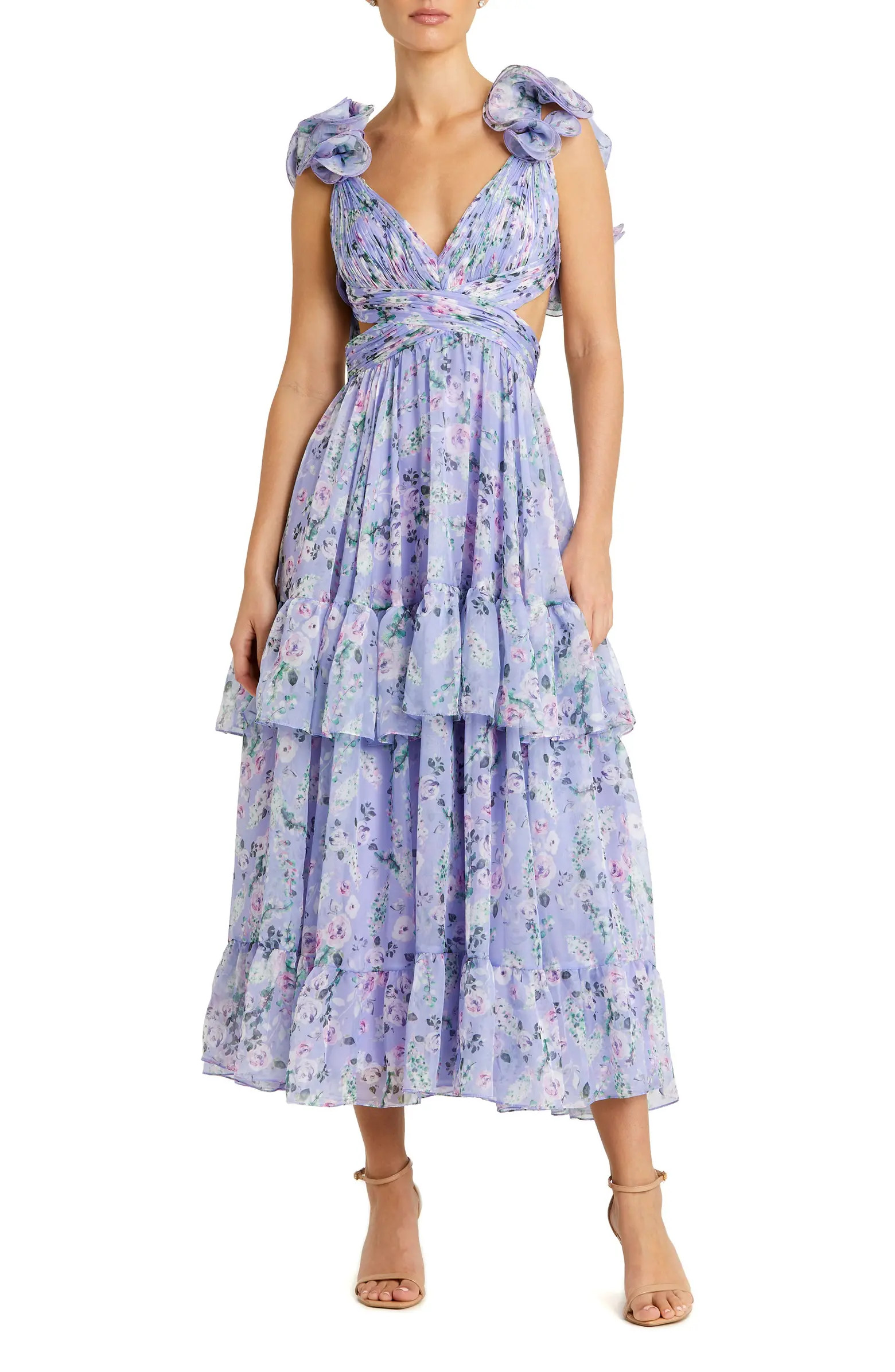 Ruffle Tiered Cut-Out Floral Chiffon Dress | Nordstrom