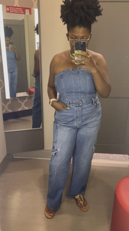 Look at this cute Women's Tube Cargo Denim Jumpsuit - Wild Fable™! Wear it to the barbecue or a girl’s night. I’m wearing a size medium. 

#LTKVideo #LTKSeasonal #LTKStyleTip