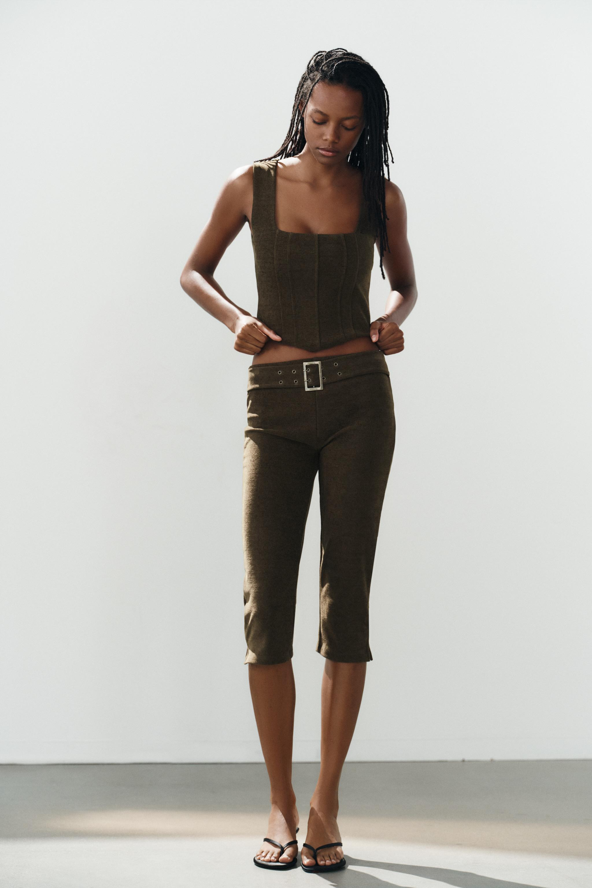 CORDUROY CAPRI PANTS WITH BELT | Zara US