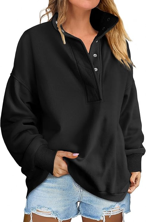 ANRABESS - Sudadera holgada con botones para mujer, de manga larga con cuello redondo, camiseta c... | Amazon (US)