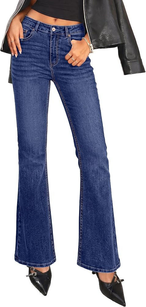 PRETTYGARDEN Womens Bootcut Denim Jeans Wide Leg Pants     Stretchy, High Waisted Rise, Flare Bel... | Amazon (US)