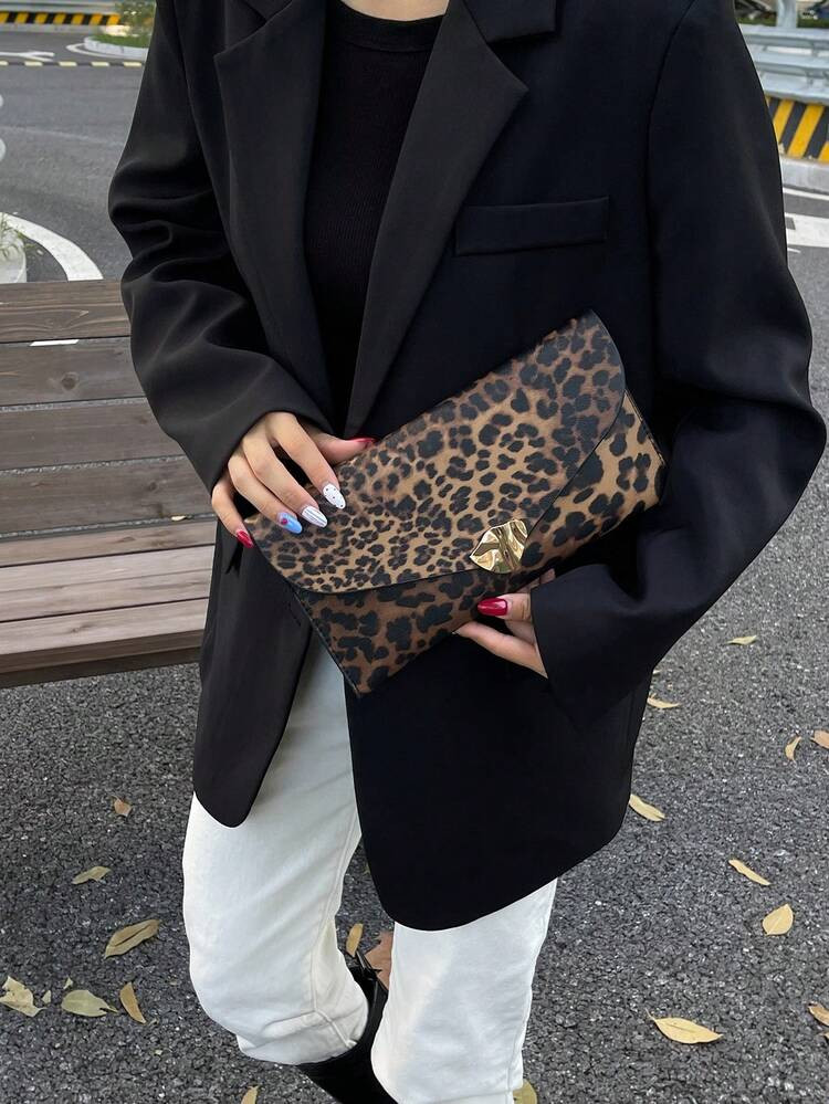Leopard Print Envelope Bag, Vintage Style Small Niche Design Fashion Handbag For Women | SHEIN