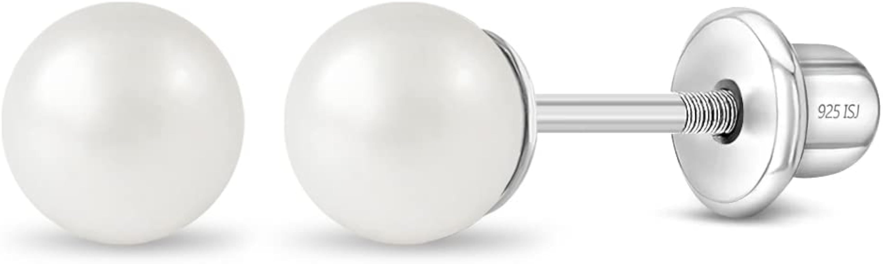 925 Sterling Silver Simulated Pearl Baby Earrings in 3mm-5mm for Toddlers & Young Girls - Hypoall... | Amazon (US)