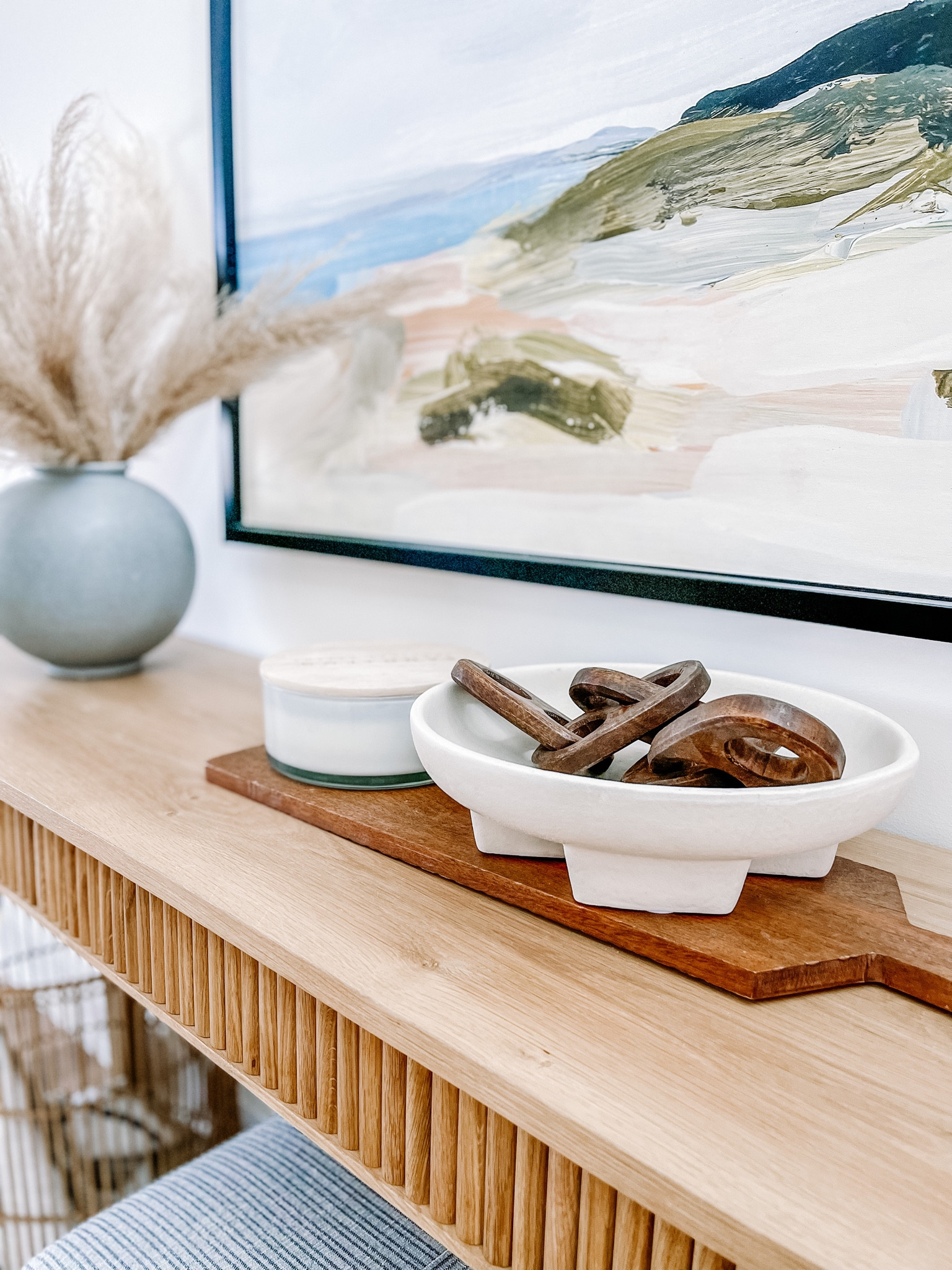 Console table, terracotta bowl, vase, art print, board, entry table decor 

#LTKhome