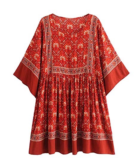 R.Vivimos Women's Summer Cotton Half Sleeve Casual Loose Bohemian Floral Tunic Dresses | Amazon (US)
