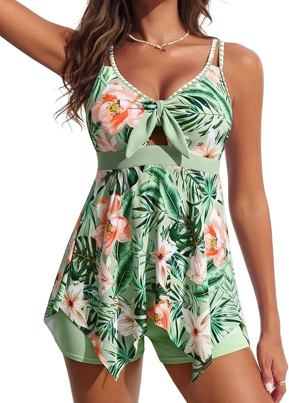 Hanna Nikole Tankini Swimsuits for Women Modest Swimsuits Flowy Floral Print Tie Front Bathing Su... | Amazon (US)