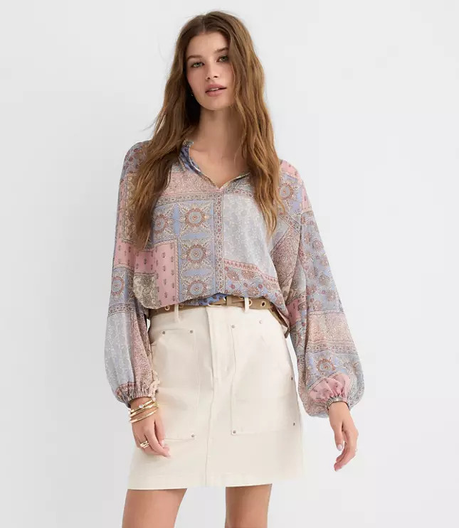 Denim Carpenter Mini Skirt in Ivory | LOFT