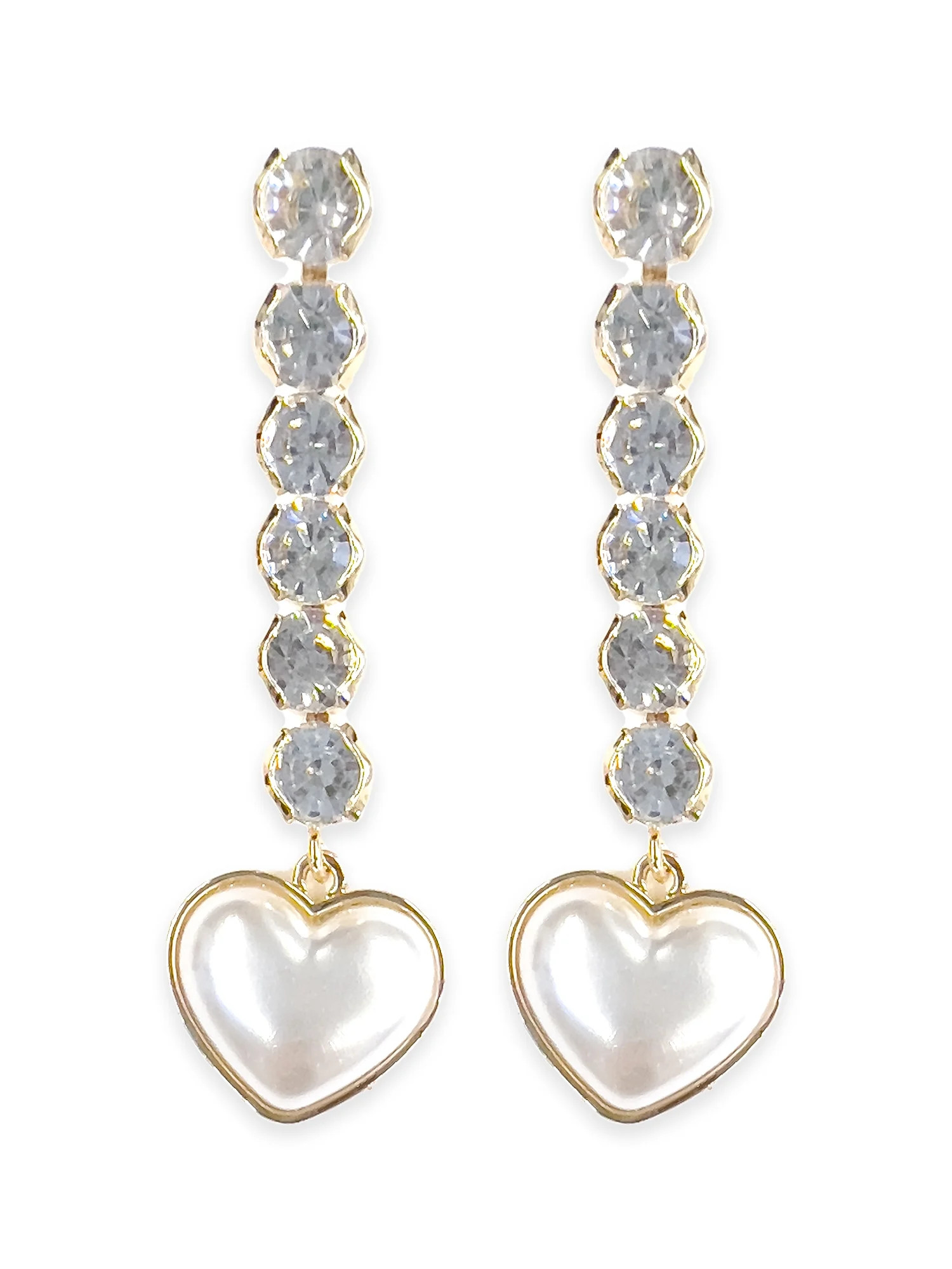 Time and Tru Adult Ladies Pearl and Gold Heart Drop Dangle Earring, 1 pack, Single Pair Earring | Walmart (US)