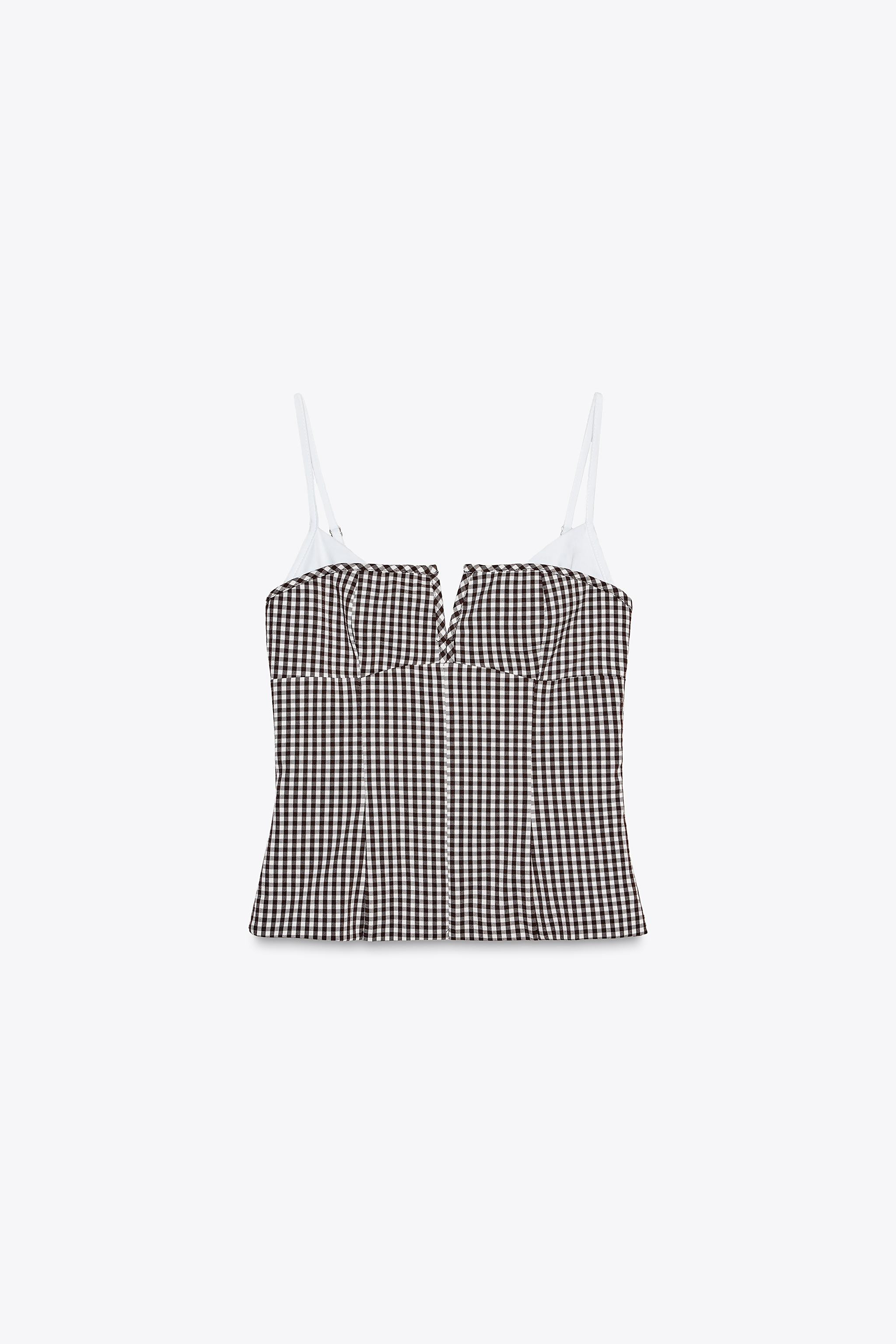 COMBINED GINGHAM STRETCH TOP | Zara US