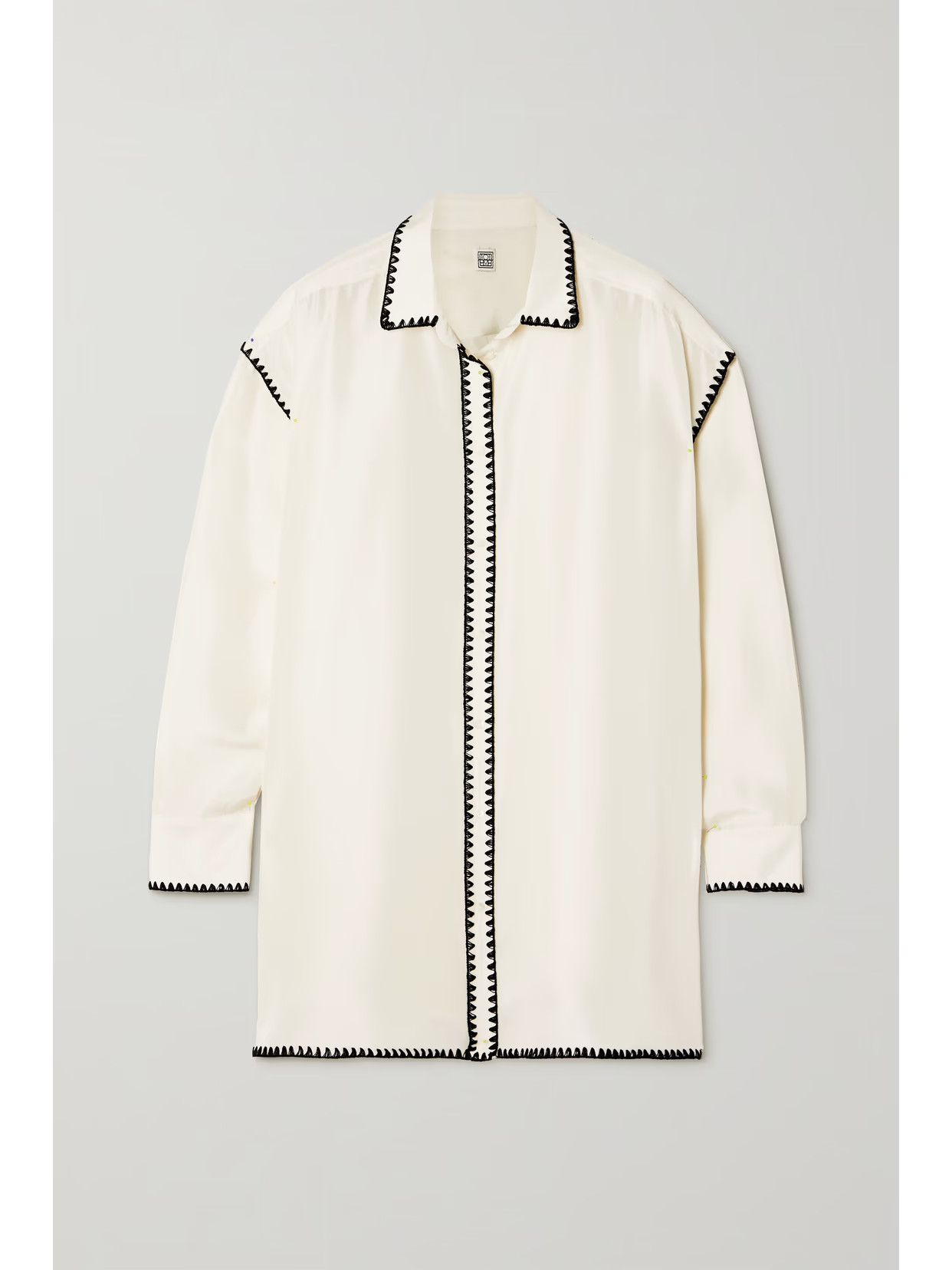 Totême - Oversized Embroidered Silk Shirt - Off-white | NET-A-PORTER (US)