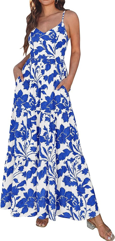 KIRUNDO Maxi Dresses for Women Summer Boho Floral Beach Vacation Sundress Spring Wedding Guest Dr... | Amazon (US)