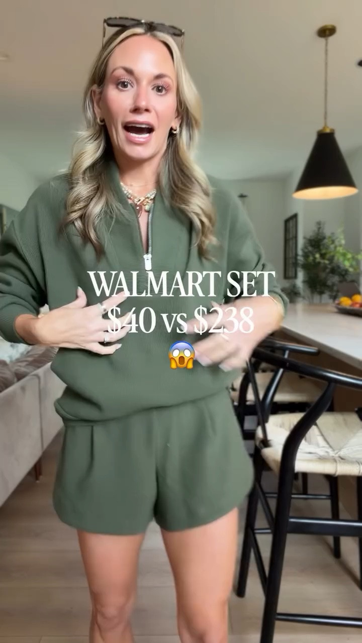 Walmart Set that looks like it’s $200 but it’s only $40! 😱 Say less! The ribbed fabric is so soft and comfy! Perfect for running’s errands, lounging weekends, sports mamas, travel and more!