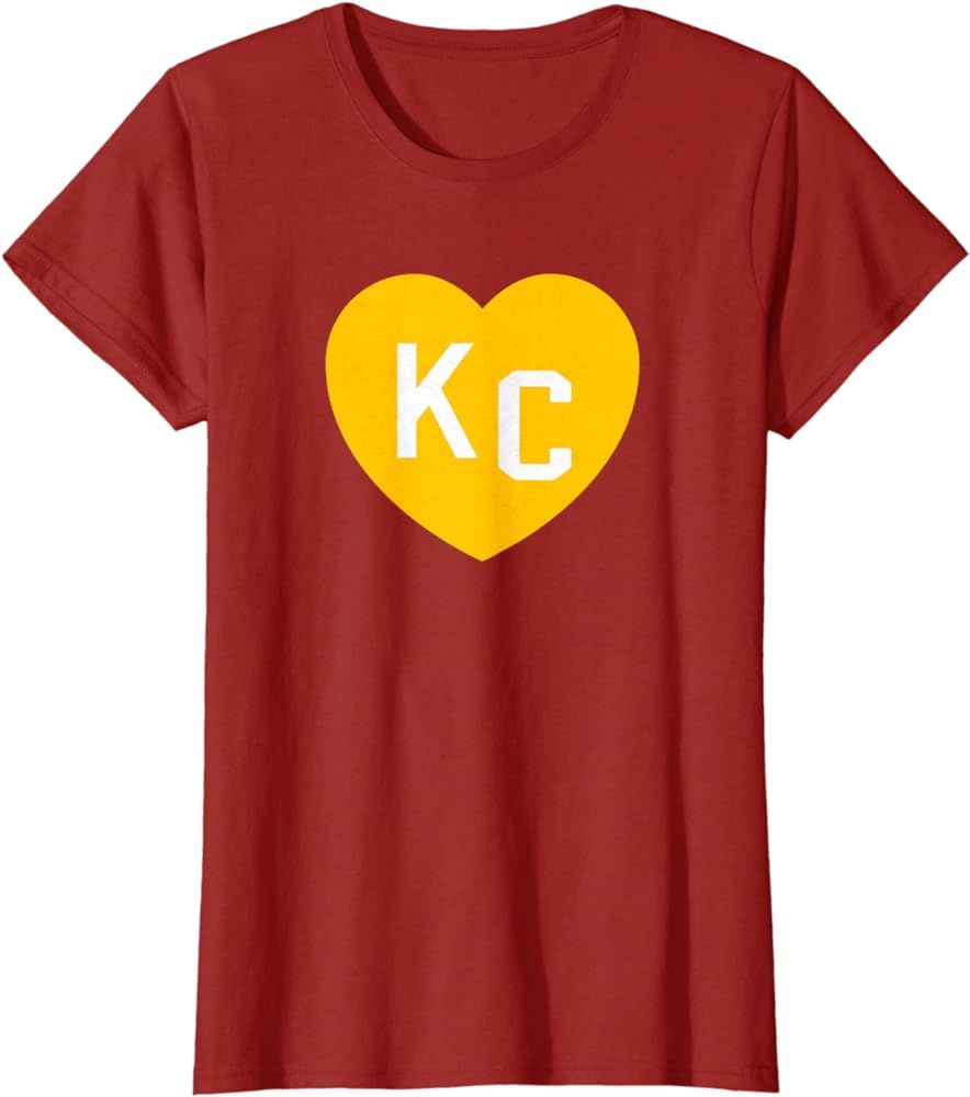 Red Kansas City Heart Kc Heart Love KC Initials Red + Yellow T-Shirt | Amazon (US)