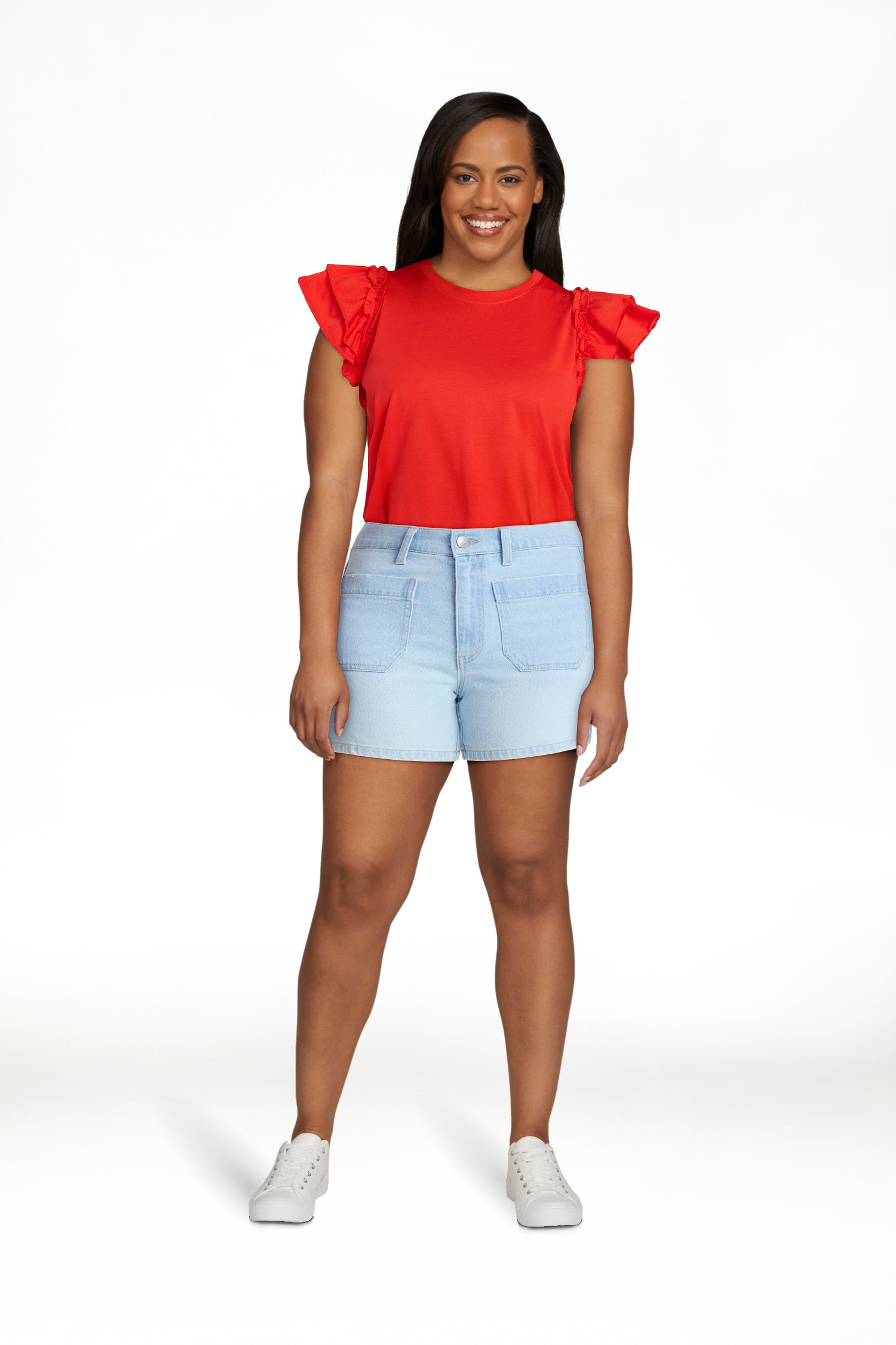 Time and Tru Women's High Rise Patch Pocket Denim Shorts, 4" Inseam, Sizes 0-20 | Walmart (US)