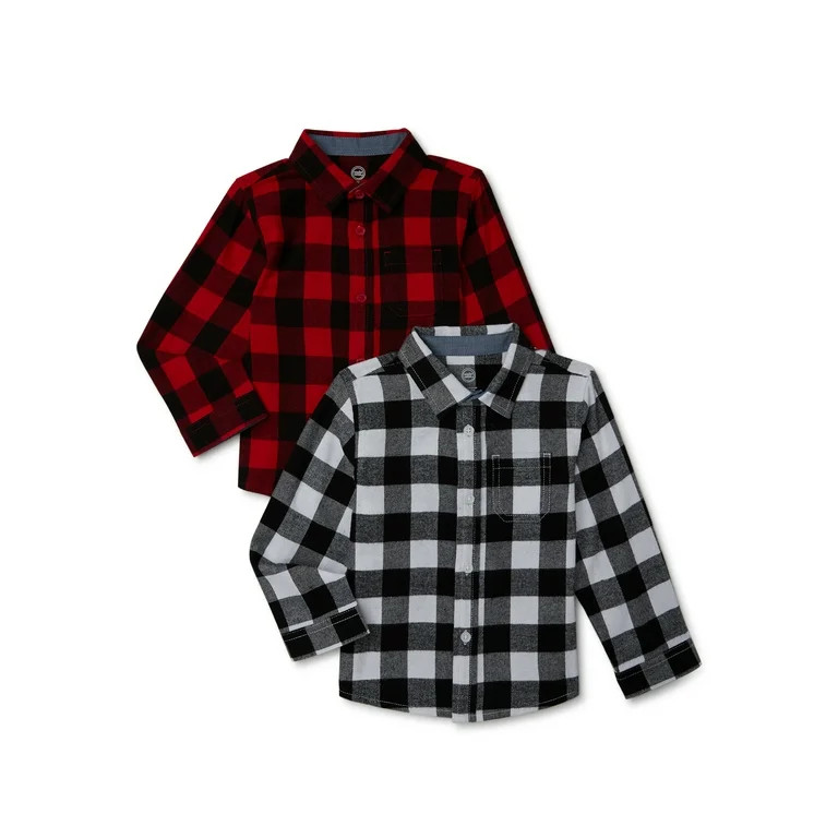 Wonder Nation Baby and Toddler Boys’ Flannel Shirts, 2-Pack, Sizes 12M-5T | Walmart (US)