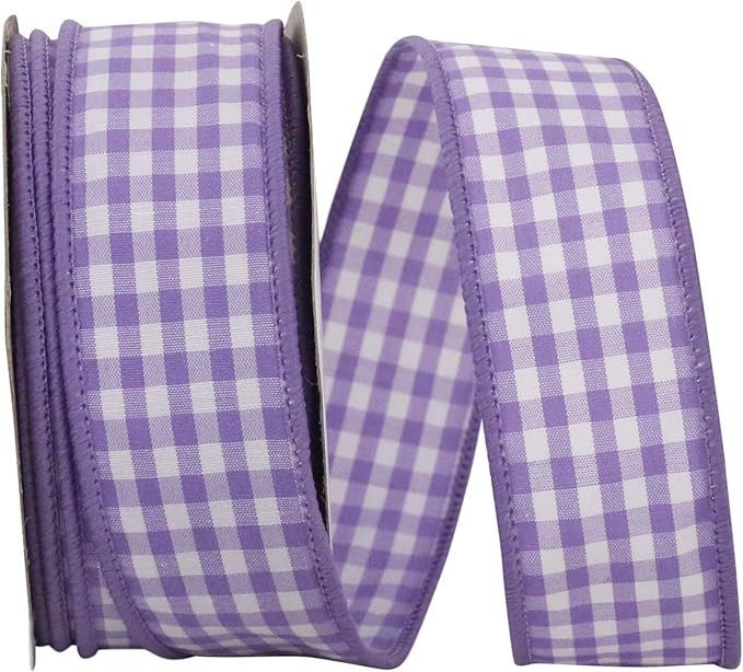 Reliant Ribbon Gingham Check Wired Edge Ribbon, 1-3/8 Inch X 10 Yards, Lavender | Amazon (US)