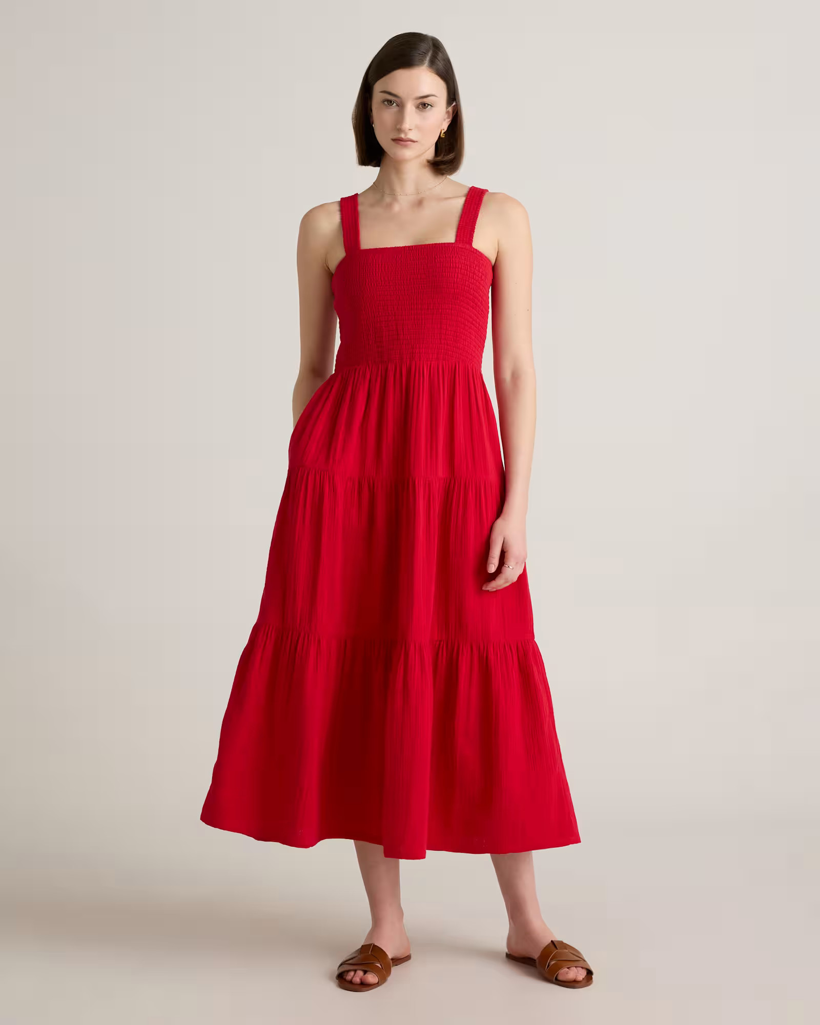 100% Organic Cotton Gauze Smocked Sleeveless Maxi Dress in Wild Cherry | Quince