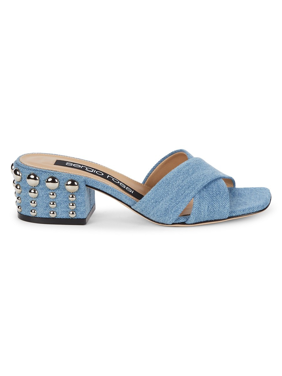 Sergio Rossi Women's Tacco Denim Heeled Sandals - Blue Antique - Size 35 (5) | Saks Fifth Avenue OFF 5TH