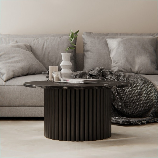 Medby Round Coffee Table, Black Mango Wood & Black Marble | Cult Furniture UK