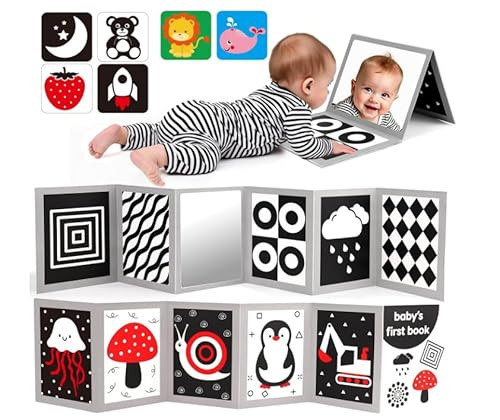 Black and White High Contrast Baby Books Flash Cards Tummy Time Mirror Toys Newborn Toys 0 3 Months Brain Development Infant Stimulating Sensory Toy 0-3 3-6 2 4 5 Months old Baby Boy Girl Shower Gifts | Amazon (US)