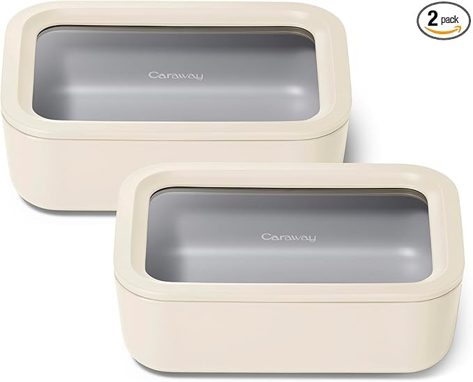 Caraway Glass Food Storage - 6.6 Cup Glass Container Duo - Ceramic Coated Food Container - Non To... | Amazon (US)