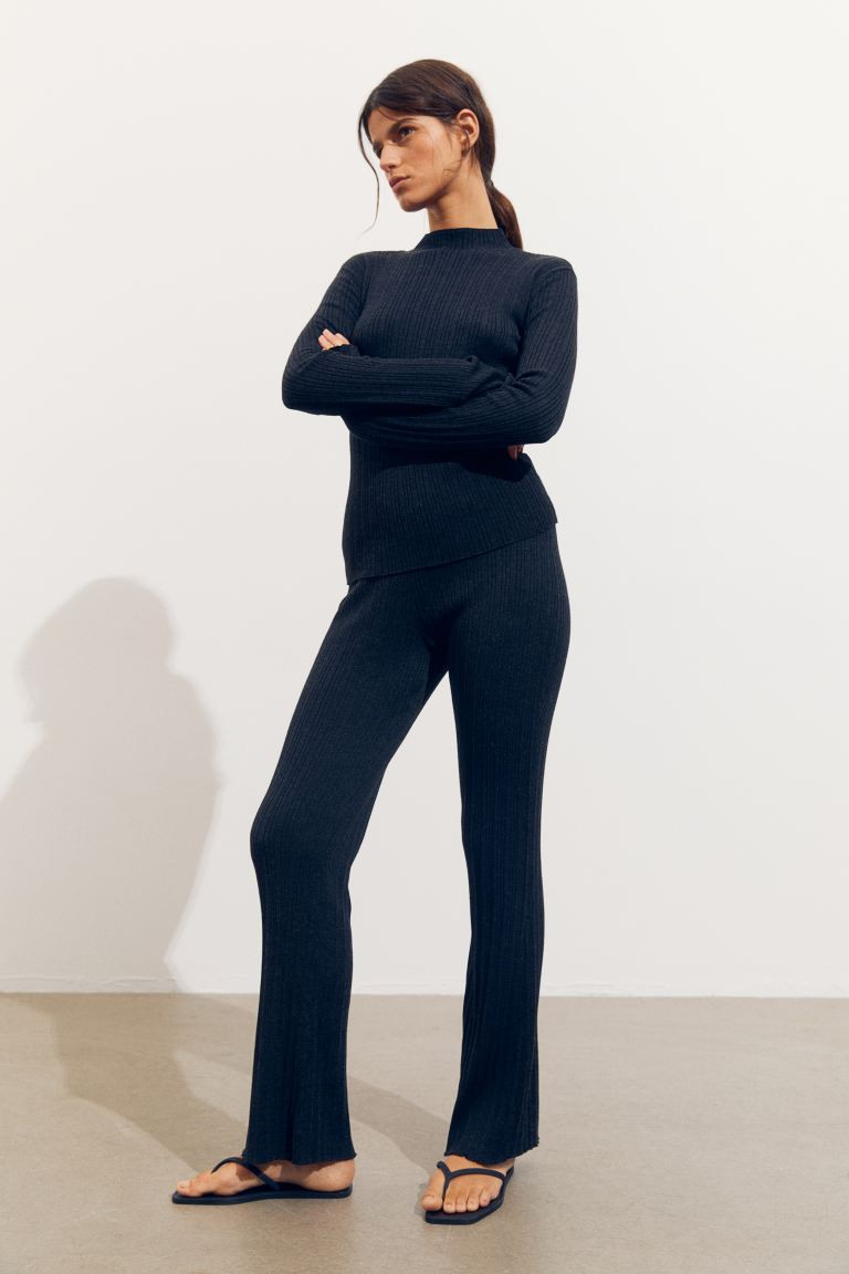 Rib-knit flared trousers - Dark gray - Ladies | H&M US | H&M (US + CA)