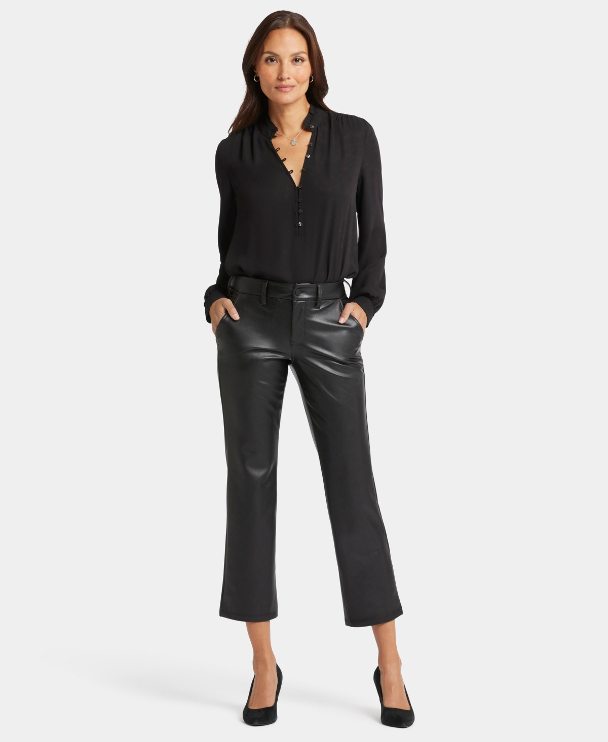 Nydj Women's Faux Leather Straight Ankle Pants - Black | Macy's