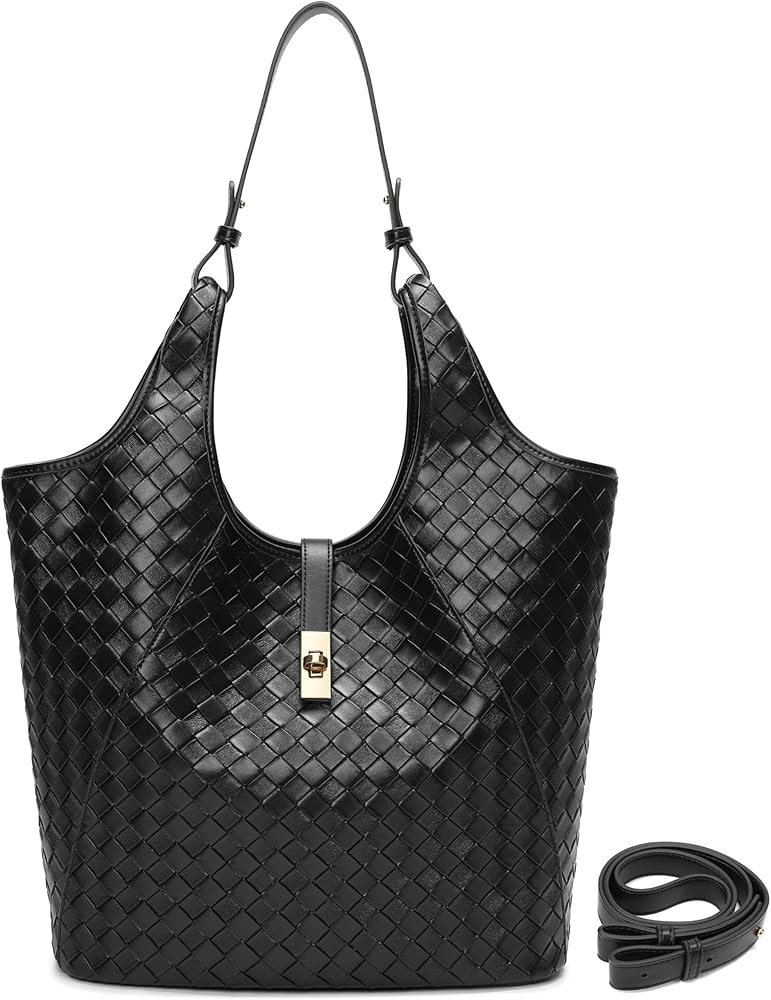 Woven Tote Bag for Women Vegan Leather Shoulder Purses Large Summer Beach Hangbags | Amazon (US)