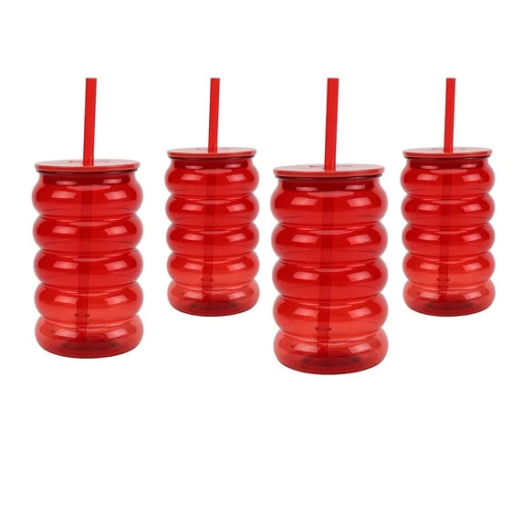 Just Feed Me by Jessie James Decker 4-Piece 18oz Bubble-Ribbed Tumbler with Straw, Red | Walmart (US)