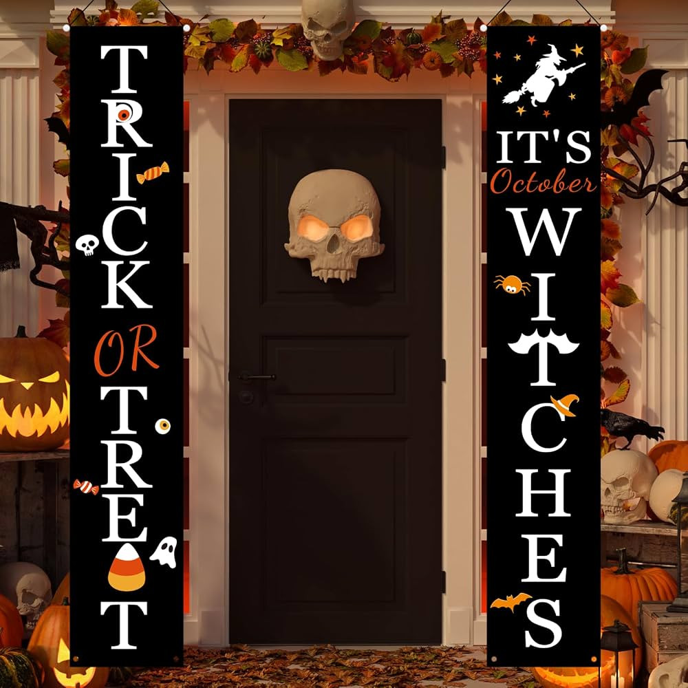 DAZONGE Halloween Decorations, Trick or Treat & It's October Witches Porch Banners for Halloween ... | Amazon (US)