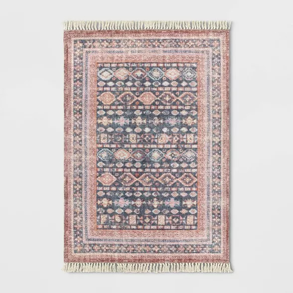 Alexandra Floral Printed Border Persian Rug Blush - Opalhouse™ | Target