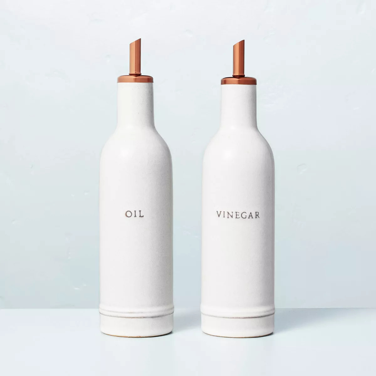 2pc Oil & Vinegar Stoneware Bottle Set Cream/Copper - Hearth & Hand™ with Magnolia: Reactive Gl... | Target